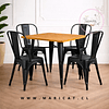 Mesa Tolix Negra con Base de Madera + Pack Silla Tolix de Metal Apilable  – Estilo Industrial Terraza