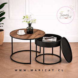 Mesa de Centro Anidada Wood Metal con Cajón – Set 2 Piezas