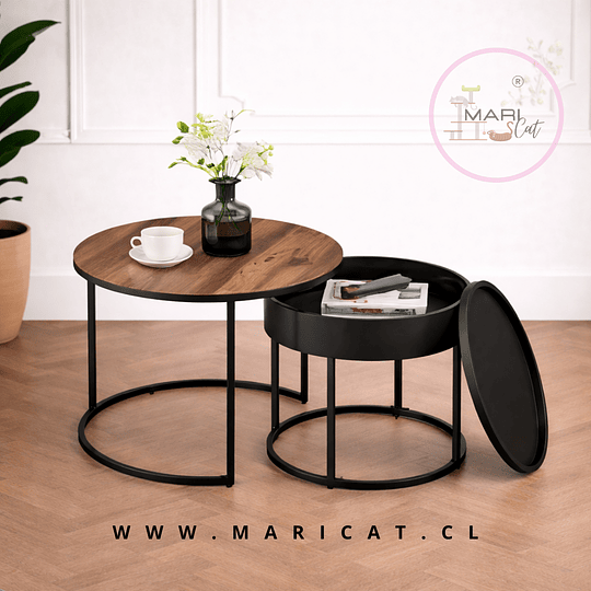 Mesa de Centro Anidada Wood Metal con Cajón – Set 2 Piezas