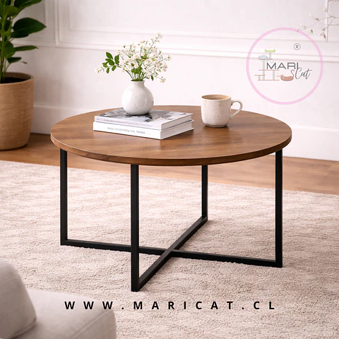 Mesa de Centro Redonda Bois de MDF con Estructura Metálica – Diseño Contemporáneo
