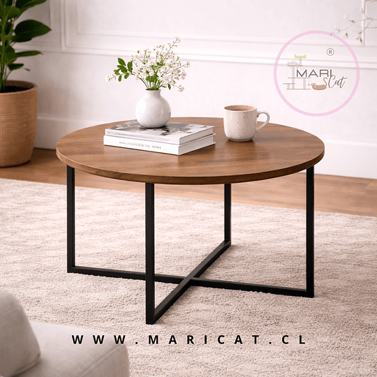 Mesa de Centro Redonda Bois de MDF con Estructura Metálica – Diseño Contemporáneo