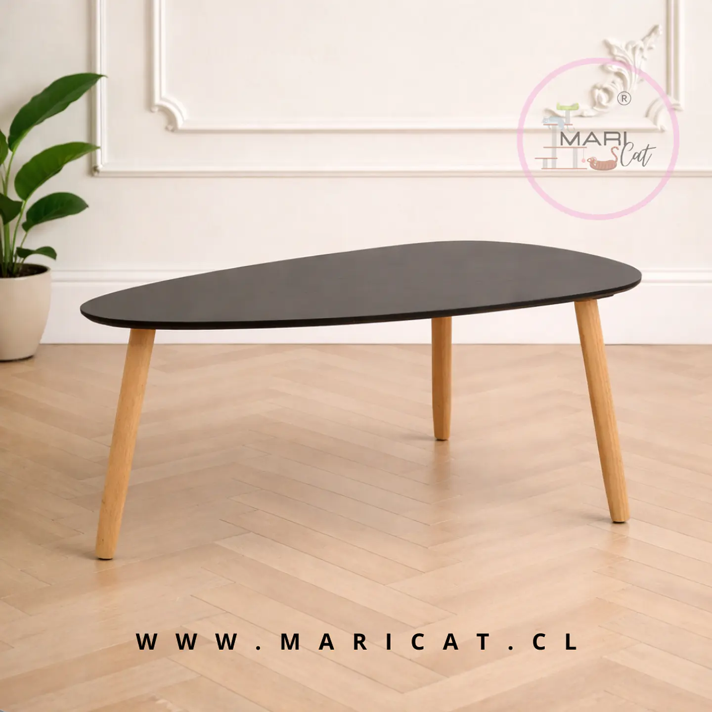 Mesa de Centro Elipse Nordic de Melamina con Patas de Madera – Diseño Elegante y Natural 1