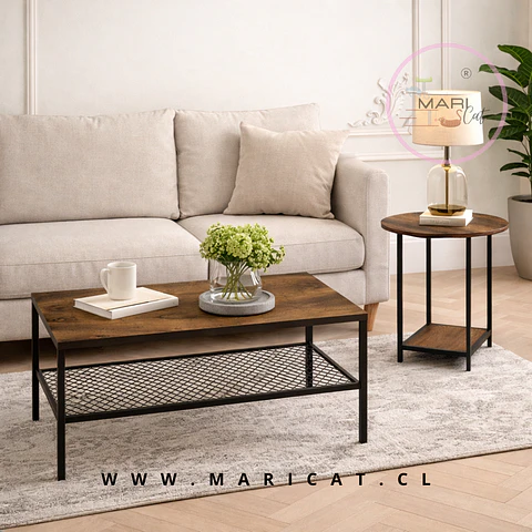 Set de Mesas de Centro Industrial Dúo Modular de MDF con Patas de Metal
