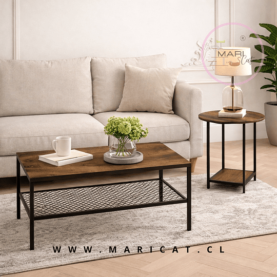 Set de Mesas de Centro Industrial Dúo Modular de MDF con Patas de Metal