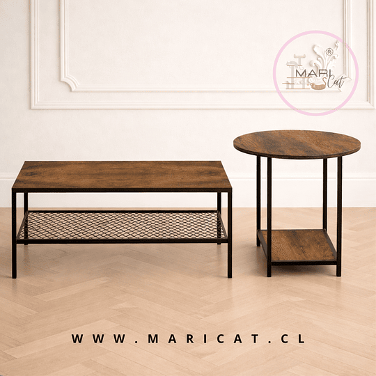 Set de Mesas de Centro Industrial Dúo Modular de MDF con Patas de Metal