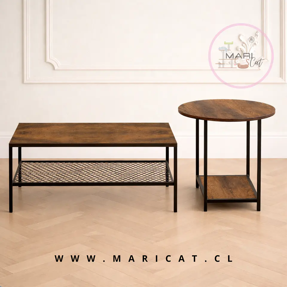 Set de Mesas de Centro Industrial Dúo Modular de MDF con Patas de Metal 1