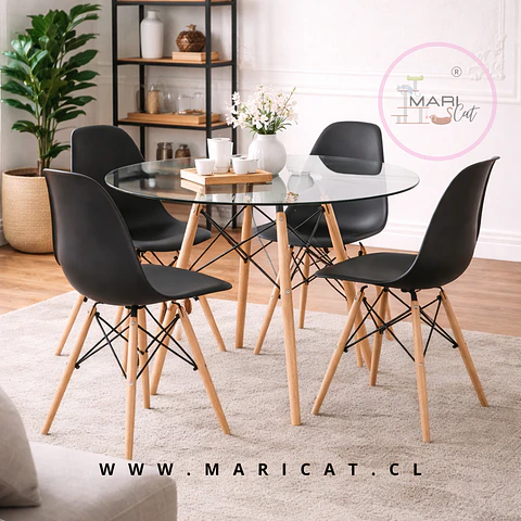 Comedor Redondo Madera 4 Sillas Eames – Mesa 100cm