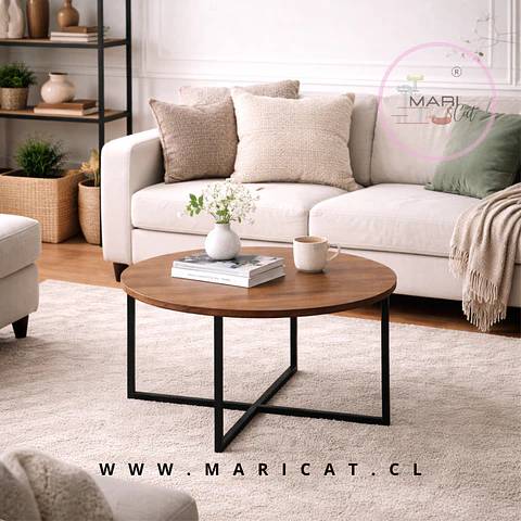 Mesa de Centro Redonda Bois de MDF con Estructura Metálica – Diseño Contemporáneo