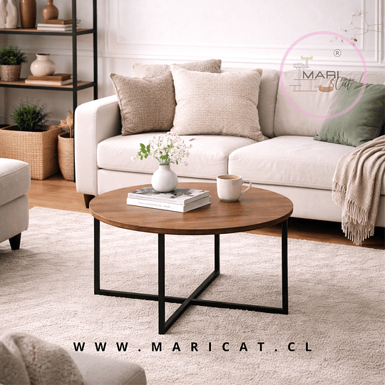 Mesa de Centro Redonda Bois de MDF con Estructura Metálica – Diseño Contemporáneo