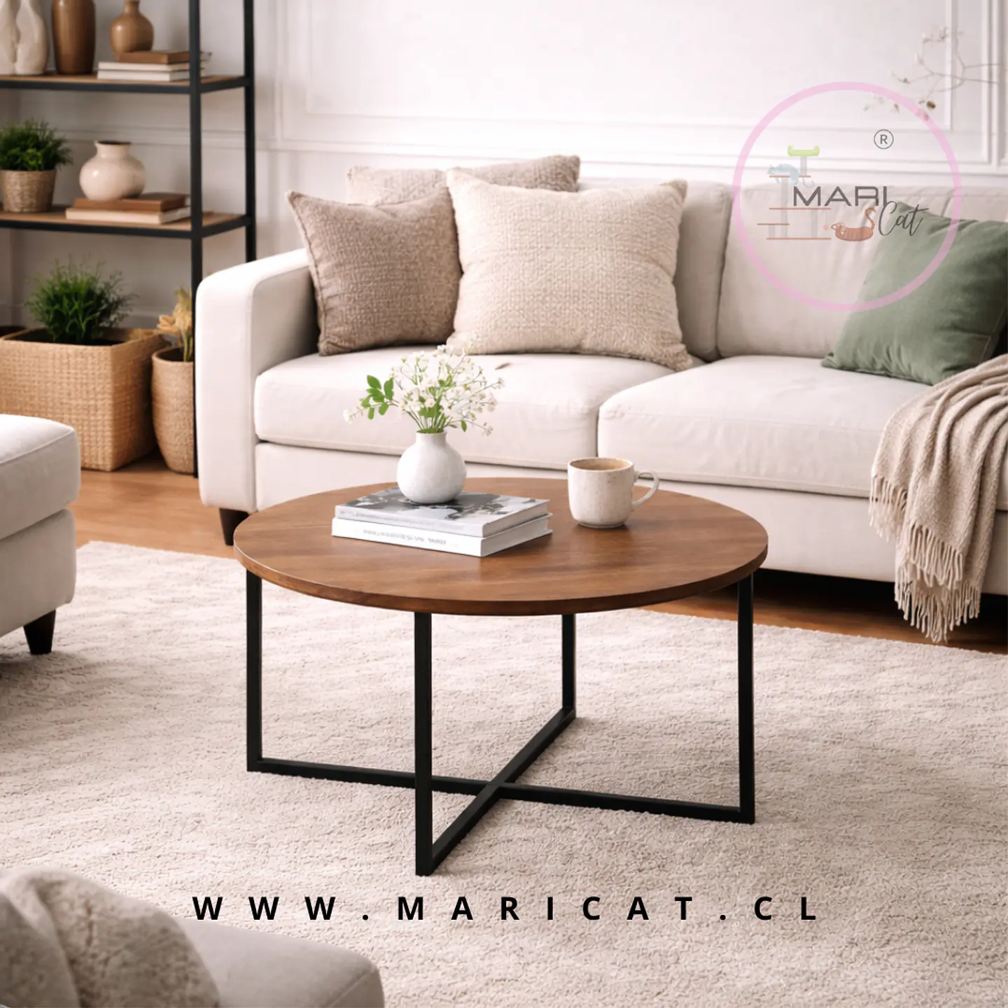 Mesa de Centro Redonda Bois de MDF con Estructura Metálica – Diseño Contemporáneo 2