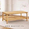 Mesa de Centro Rectangular de MDF con Detalles en Ratán – Madera Natural