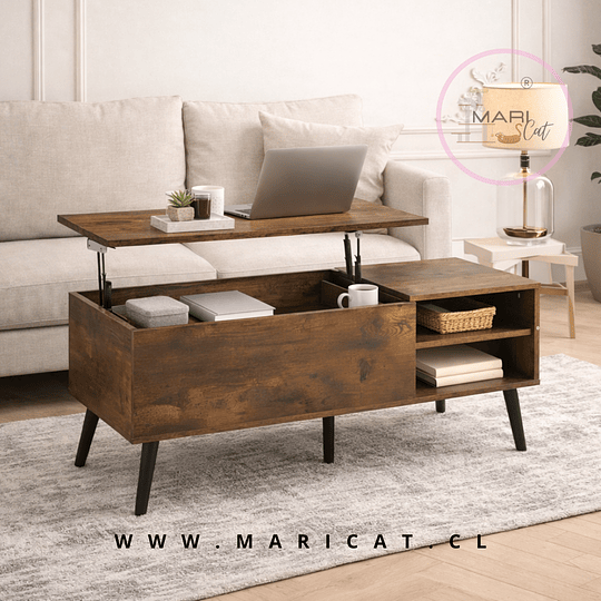 Mesa de Centro Elevable Living Terraza de MDF en Madera Oscura