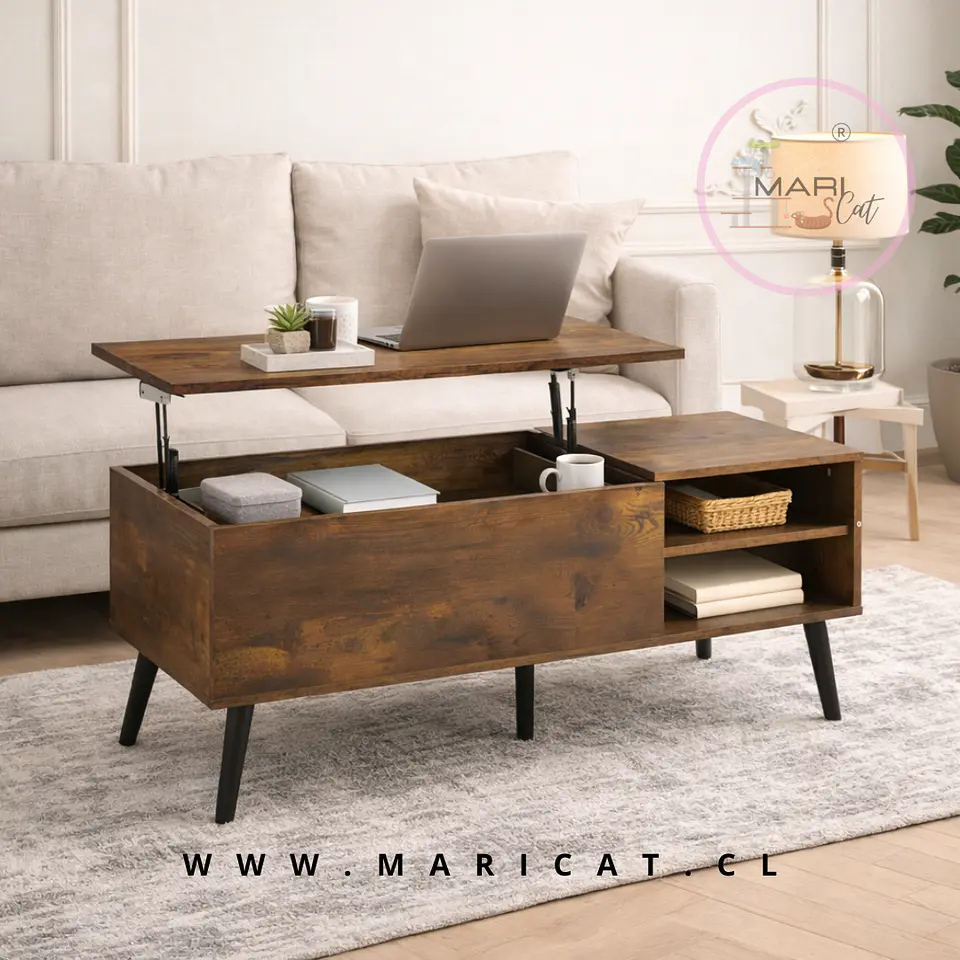 Mesa de Centro Elevable Living Terraza de MDF en Madera Oscura / recepcion oficina living 2