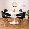Mesa Tulip Redonda de 100 cm con Base de Acero Inoxidable + 4 Sillas Eames de Polipropileno – Semi Mate