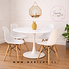 Mesa Tulip Redonda de 100 cm con Base de Acero Inoxidable + 4 Sillas Eames de Polipropileno – Semi Mate