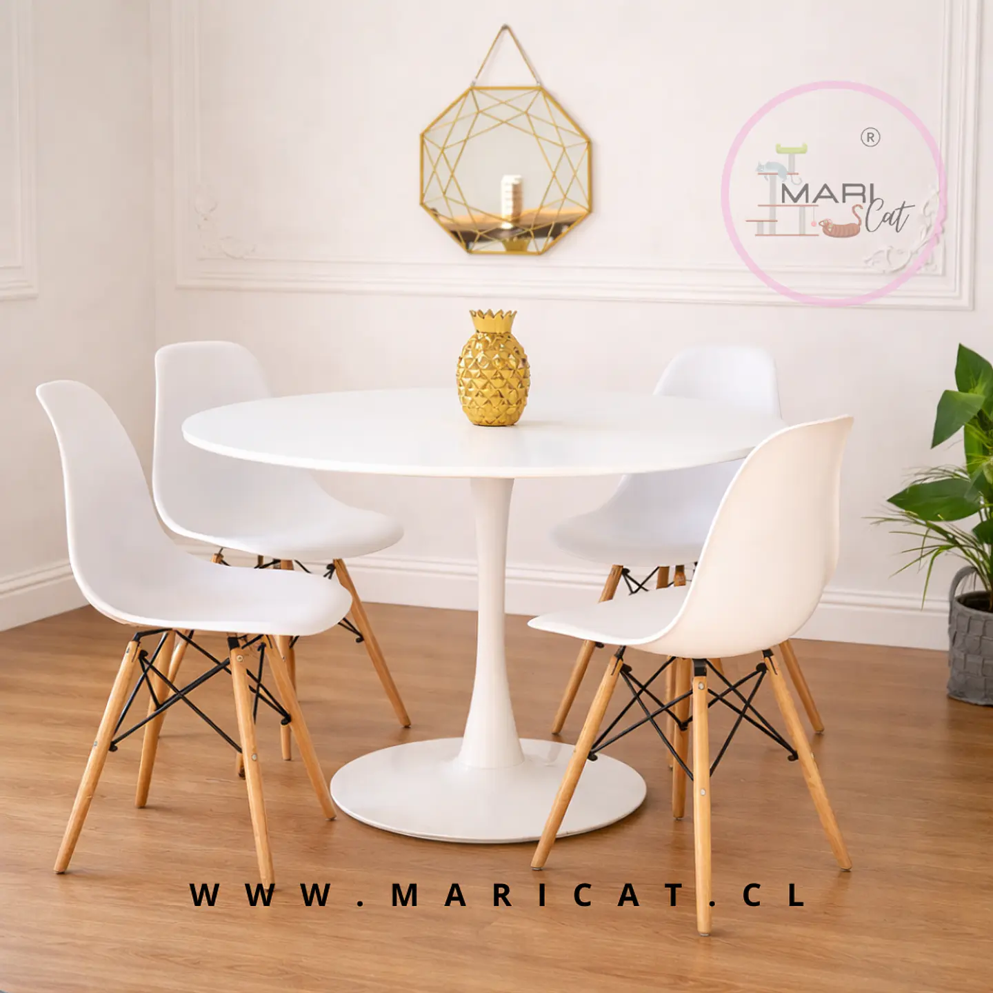 Mesa Tulip Redonda Melamina +4 Sillas Eames – Comedor 100cm 2