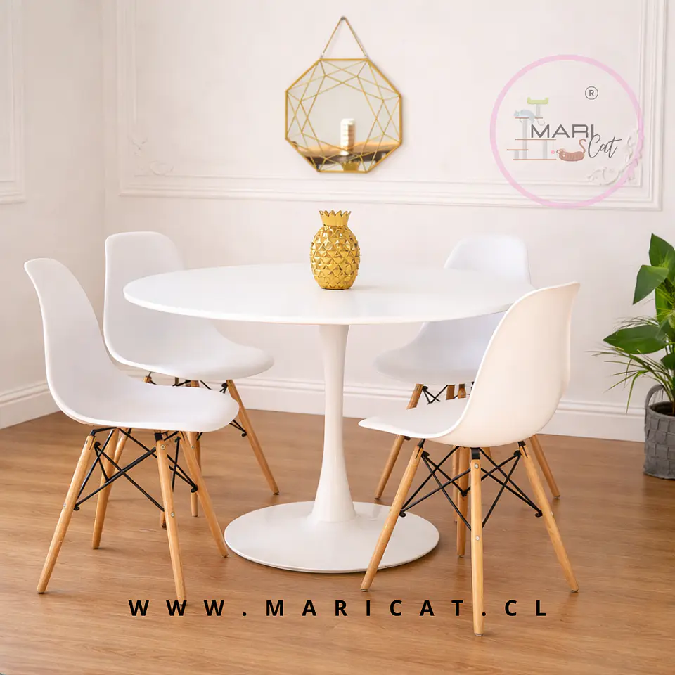 Mesa Tulip Redonda Melamina +4 Sillas Eames – Comedor 100cm 2