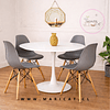 Mesa Tulip Redonda de 100 cm con Base de Acero Inoxidable + 4 Sillas Eames de Polipropileno – Semi Mate