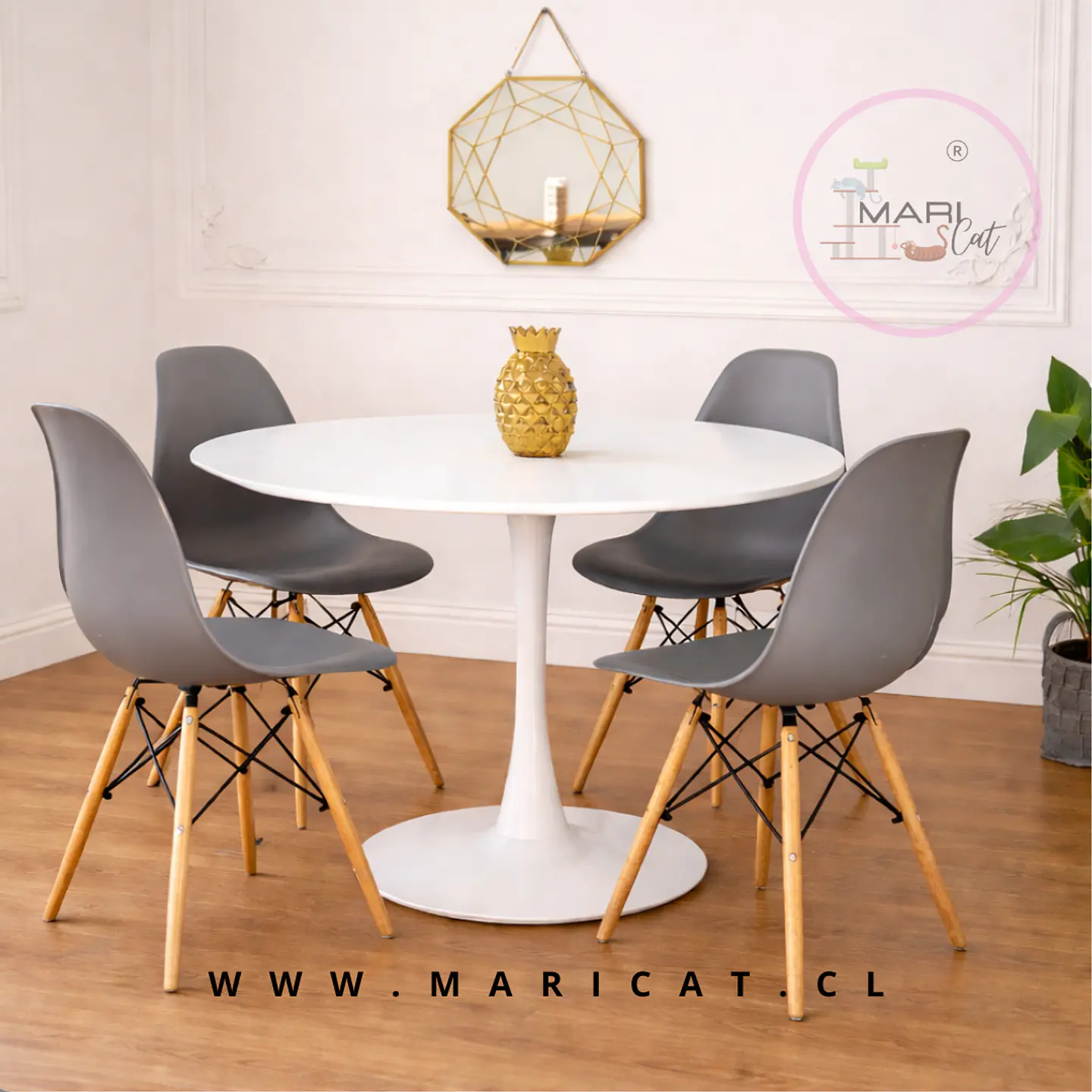 Mesa Tulip Redonda Melamina +4 Sillas Eames – Comedor 100cm 1