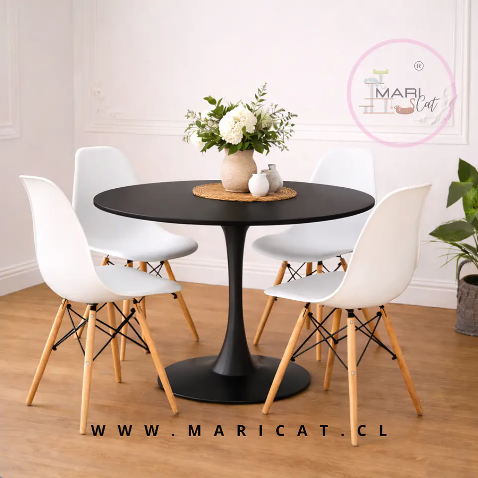 Mesa Tulip Redonda Melamina +4 Sillas Eames – Comedor 100cm 4