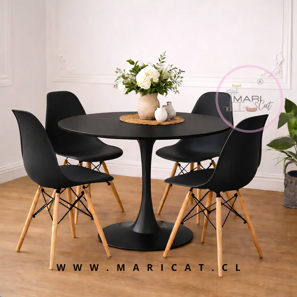 Mesa Tulip Redonda Melamina +4 Sillas Eames – Comedor 100cm 5