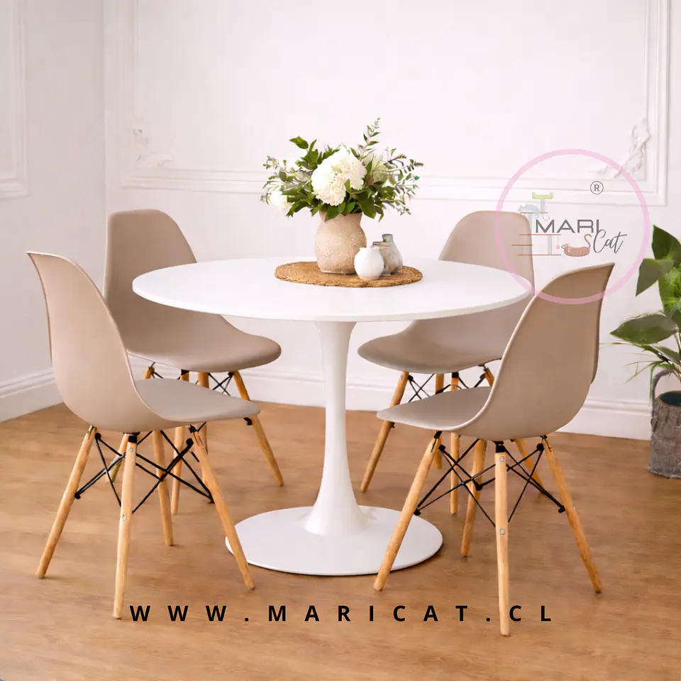 Mesa Tulip Redonda Melamina +4 Sillas Eames – Comedor 100cm 8