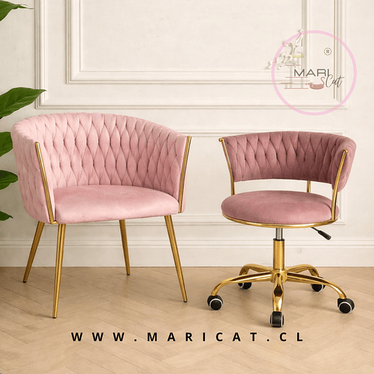 Pack de Sitial Queen + Silla Escritorio Queen Manicurista Rosa