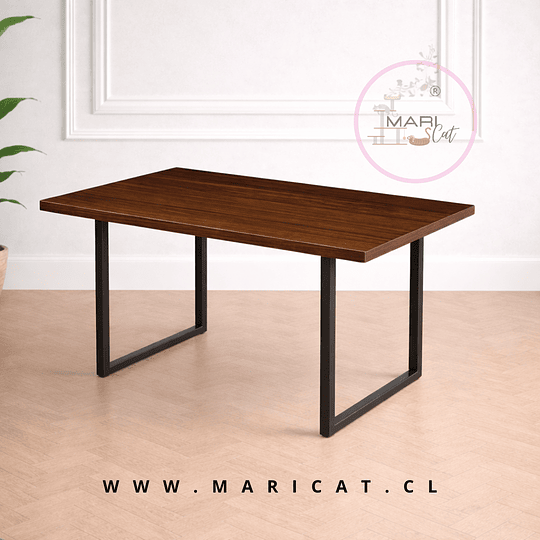 Mesa de Comedor Estilo Industrial de MDF con Patas de Metal Negro – Cubierta Gruesa 4 cm