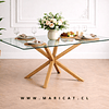 Mesa Warwick Rectangular de Vidrio Templado con Patas de Metal Acabado Madera