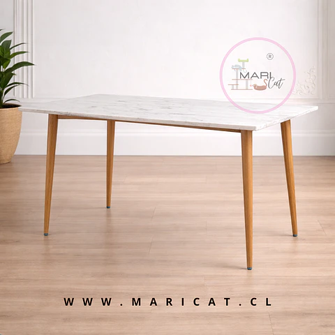 Mesa Rectangular Cuarzo Calacatta estilo marmol y Estructura Metálica – Comedor Sala de Reuniones 