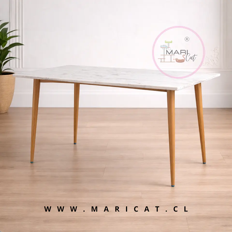 Mesa Rectangular Cuarzo Calacatta estilo marmol y Estructura Metálica – Comedor Sala de Reuniones  1