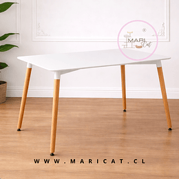 Mesa Rectangular Eames con Cubierta de Melamina Biselada y Patas de Madera 130x80