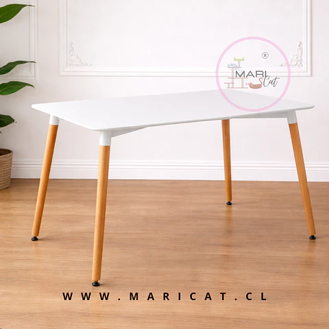 Mesa Rectangular Eames con Cubierta de Melamina Biselada y Patas de Madera 130x80