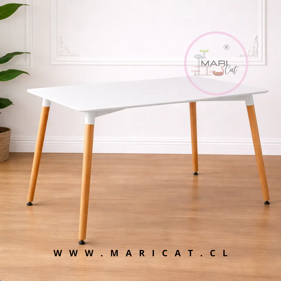 Mesa Rectangular Eames con Cubierta de Melamina Biselada y Patas de Madera 130x80 1