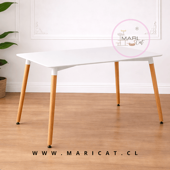 Mesa Rectangular Eames con Cubierta de Melamina Biselada y Patas de Madera 120x80