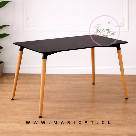 Mesa Rectangular Eames con Cubierta de Melamina Biselada y Patas de Madera 120x80
