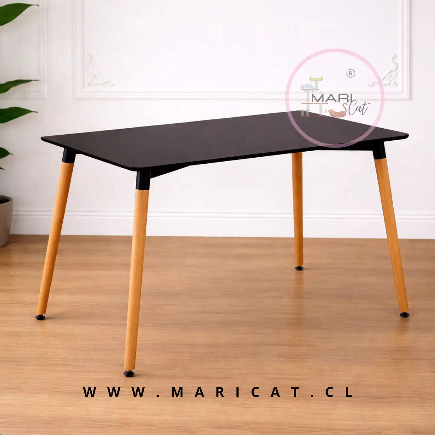 Mesa Rectangular Eames con Cubierta de Melamina Biselada y Patas de Madera 120x80 3
