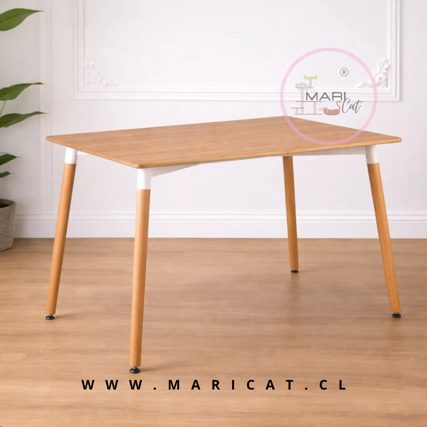 Mesa Rectangular Eames con Cubierta de Melamina Biselada y Patas de Madera 120x80 1