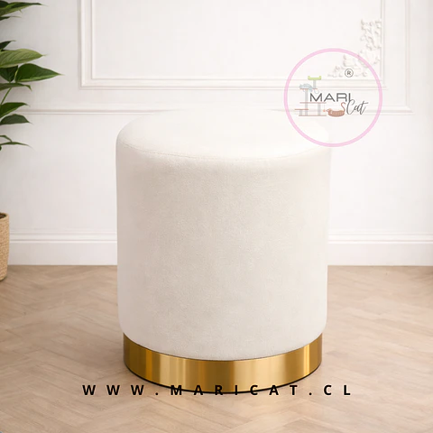 Puff Felpa Blanco con Base Dorada – Decorativo Living