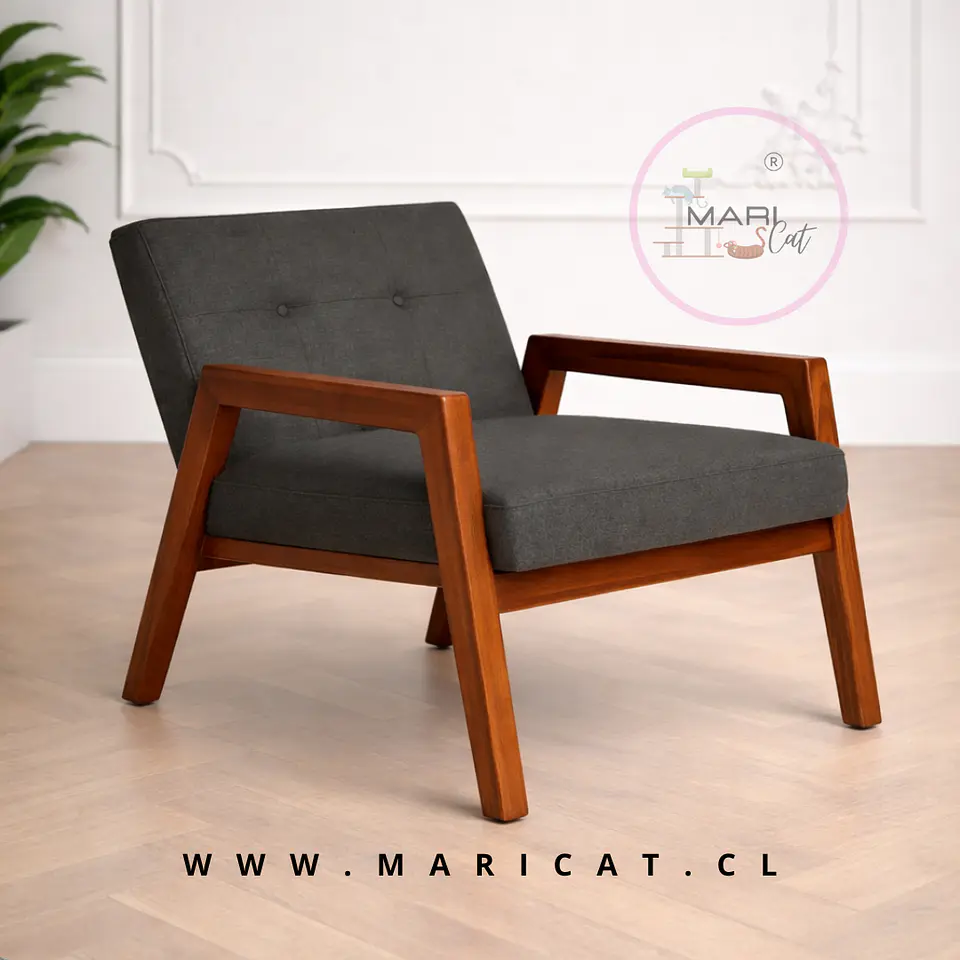 Sillón Marlow de Terciopelo Gris Oscuro con Patas de Madera 1