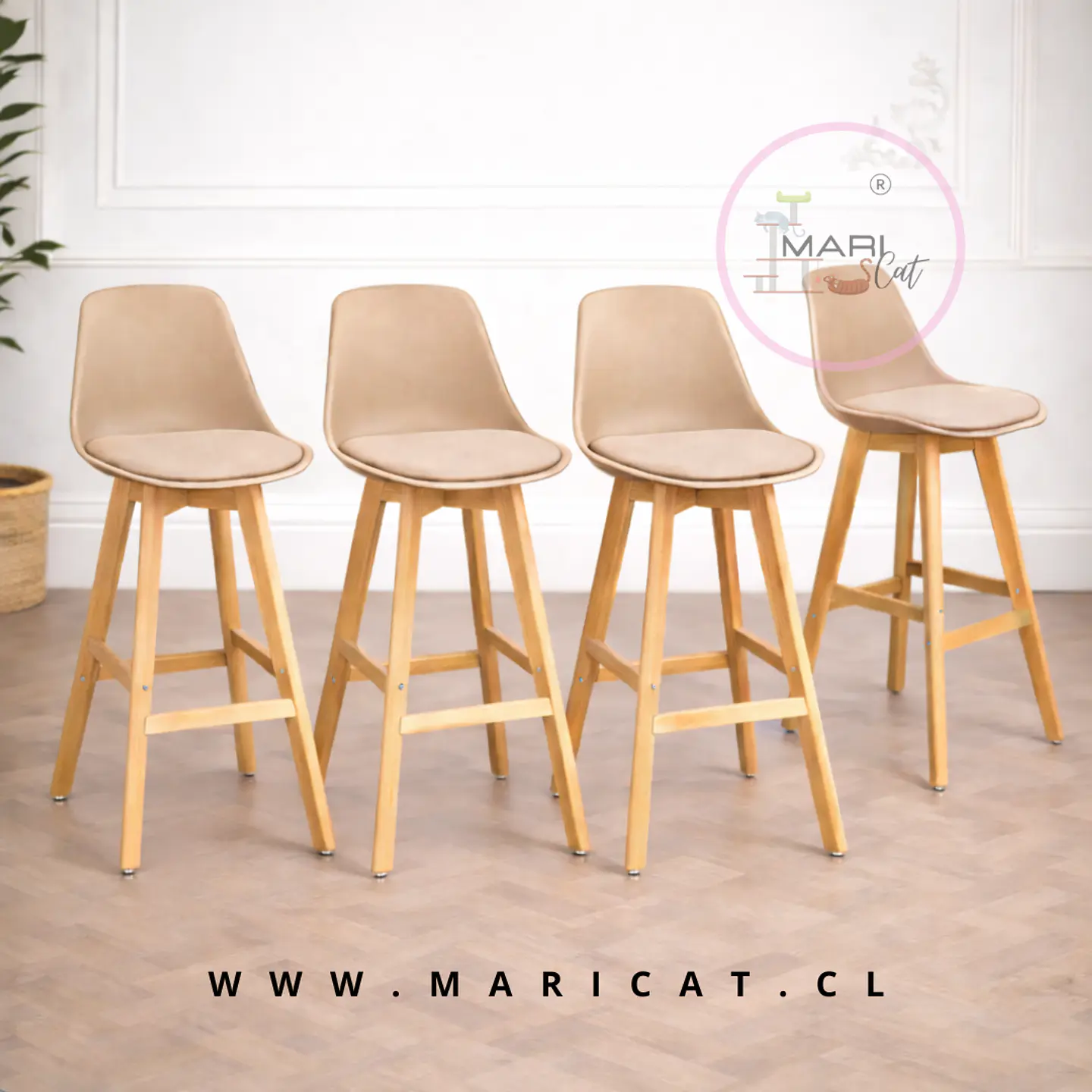 Pack 4 Taburete Bar Tulip con cojin Beige-Cocina 2