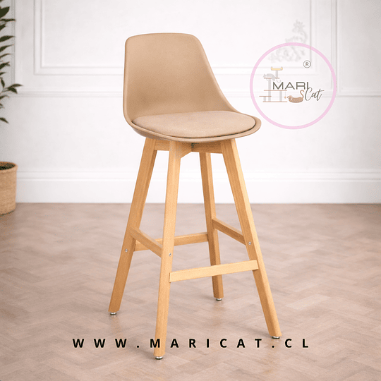 Pack 4 Taburete Tulip con Cojín y Base de Madera Beige- Alto y Bajo