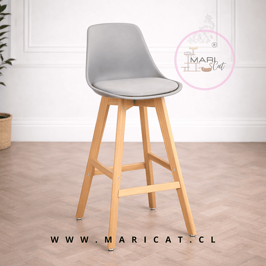 Pack 4 Taburete Tulip con Cojín y Base de Madera Gris- Alto y Bajo