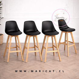 Pack 4 Taburete Tulip con Cojín y Base de Madera Negro- Alto y Bajo