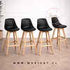 Pack 4 Taburete Tulip con Cojín y Base de Madera Negro- Alto y Bajo
