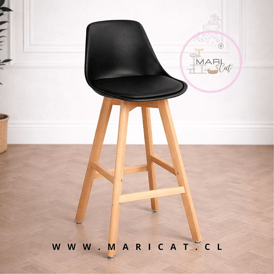 Pack 4 Taburete Tulip con Cojín y Base de Madera Negro- Alto y Bajo