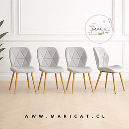 Pack 4 Silla Fiori Top de Felpa con Patas Metálicas wood Gris