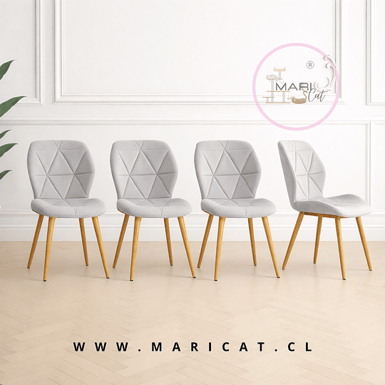 Pack 4 Silla Fiori Top de Felpa con Patas Metálicas wood Gris