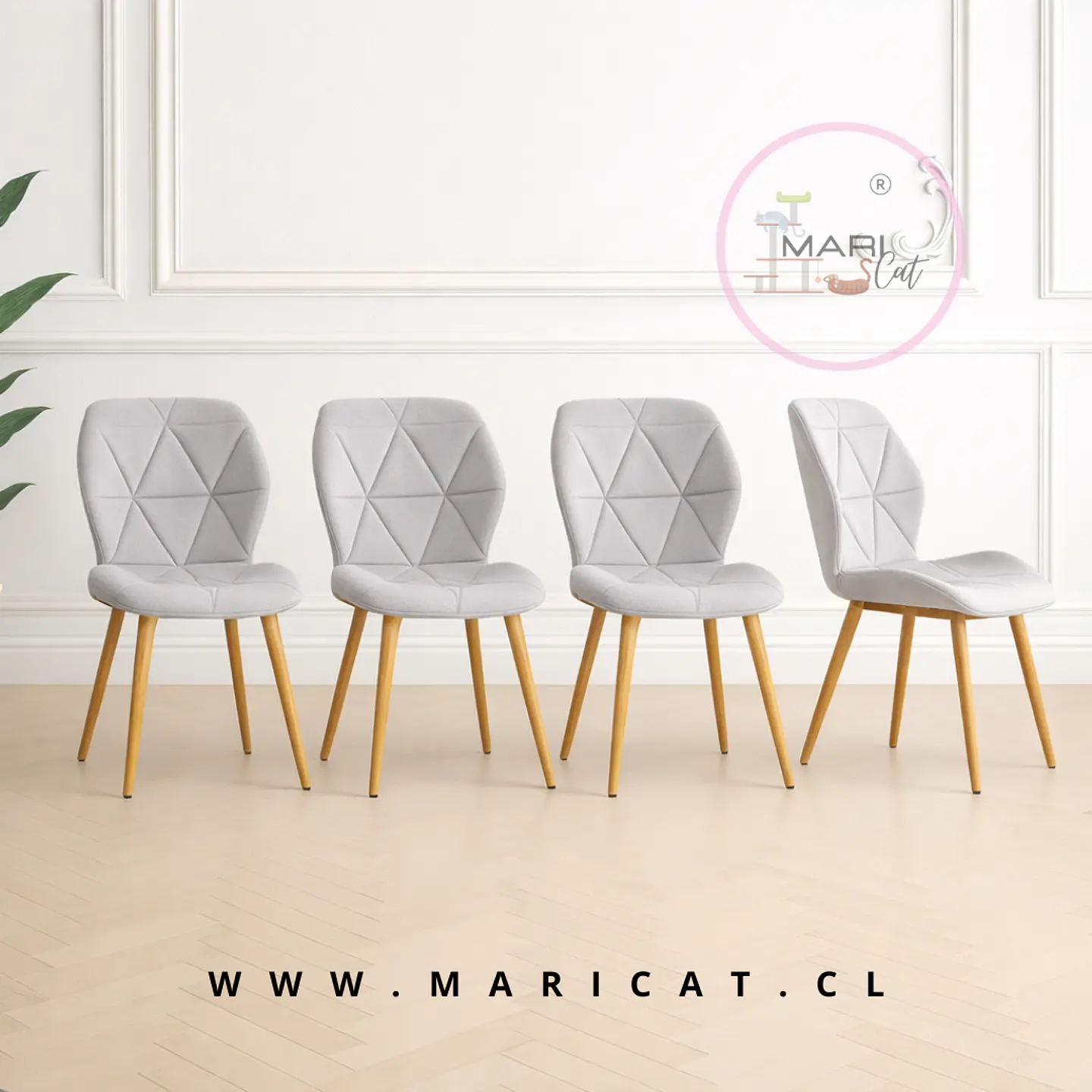 Pack 4 Sillas Fiori Asiento de Felpa Gris con Patas Metálicas Wood  1