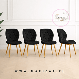 Pack 4 Silla Fiori Top de Felpa con Patas Metálicas wood Negra